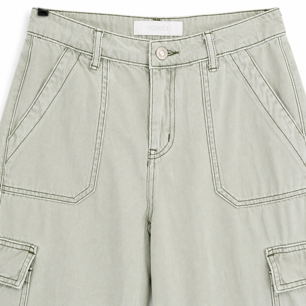 VERVET Wide Leg Jeans Women 28 Light Sage Green Utility High Rise Cargo - Picture 2 of 10